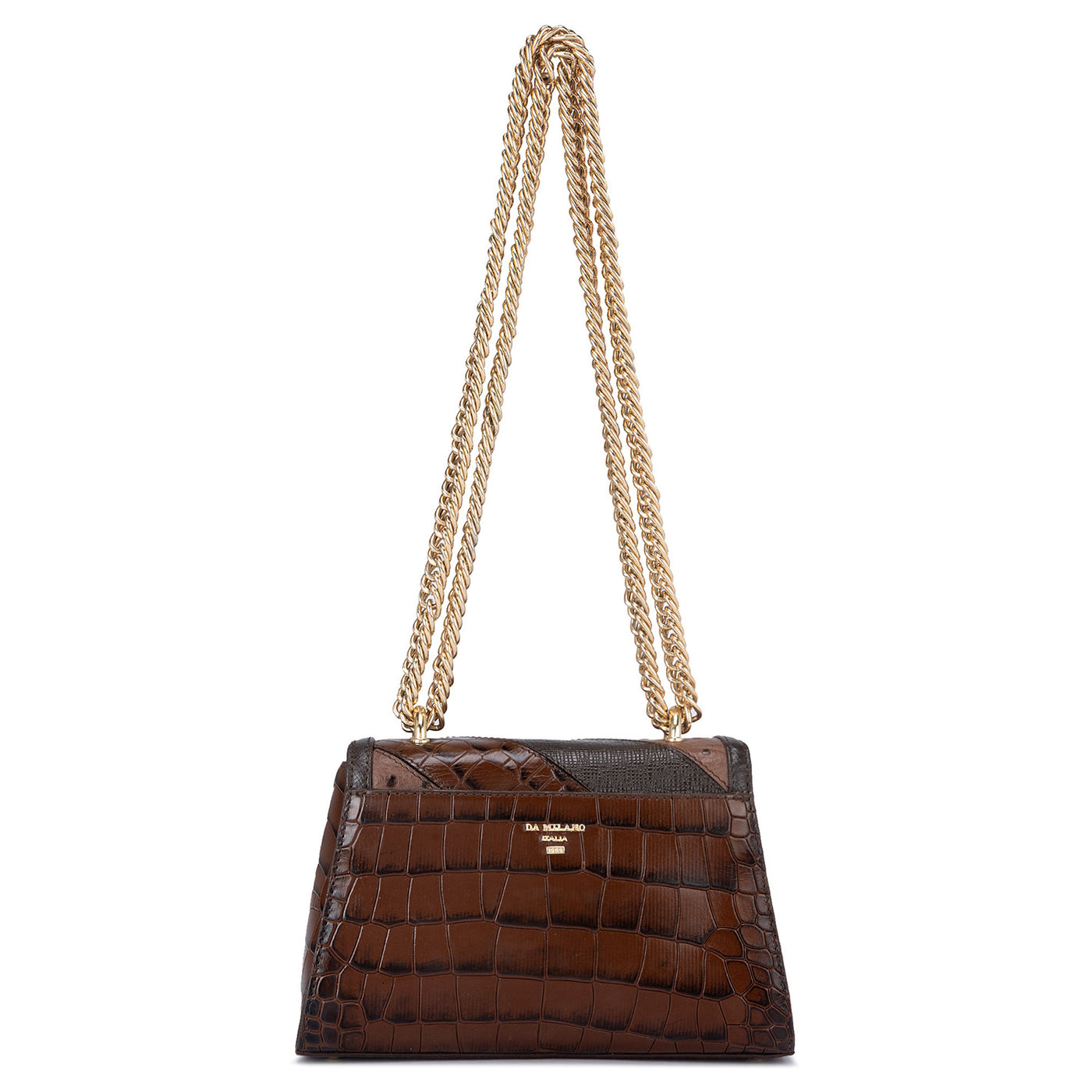 Small Croco Ostrich Leather Shoulder Bag - Brown