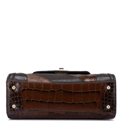 Small Croco Ostrich Leather Shoulder Bag - Brown