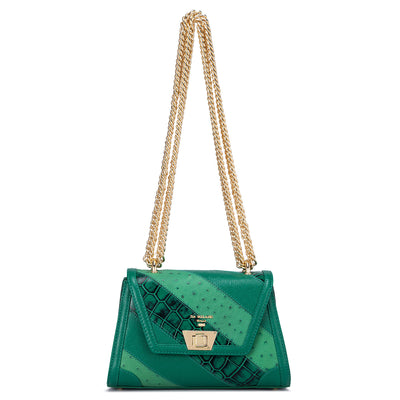 Small Croco Ostrich Leather Shoulder Bag - Sea Weed