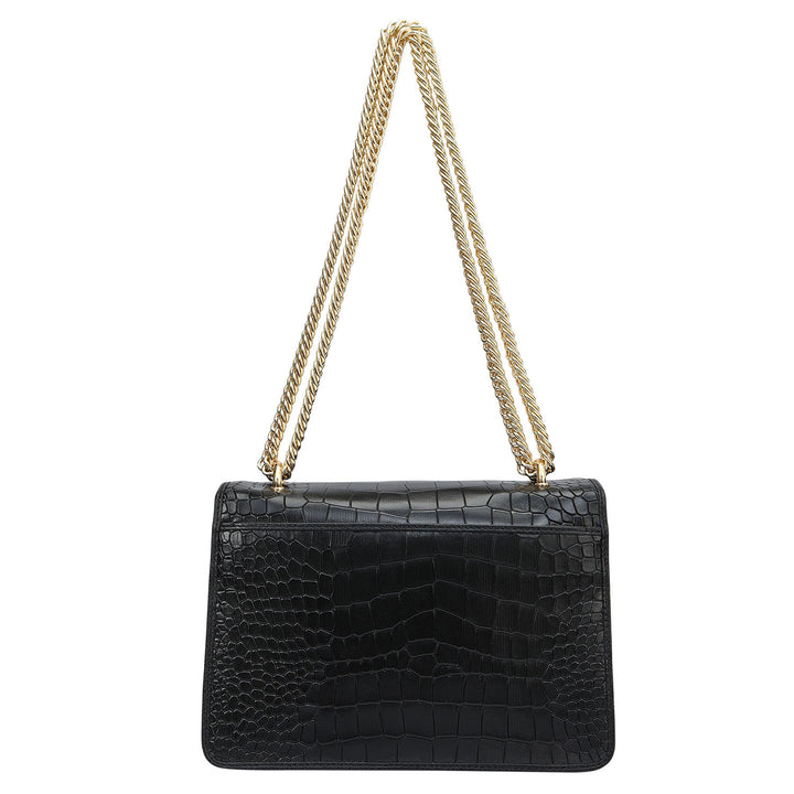 Small Croco Leather Shoulder Bag - Black