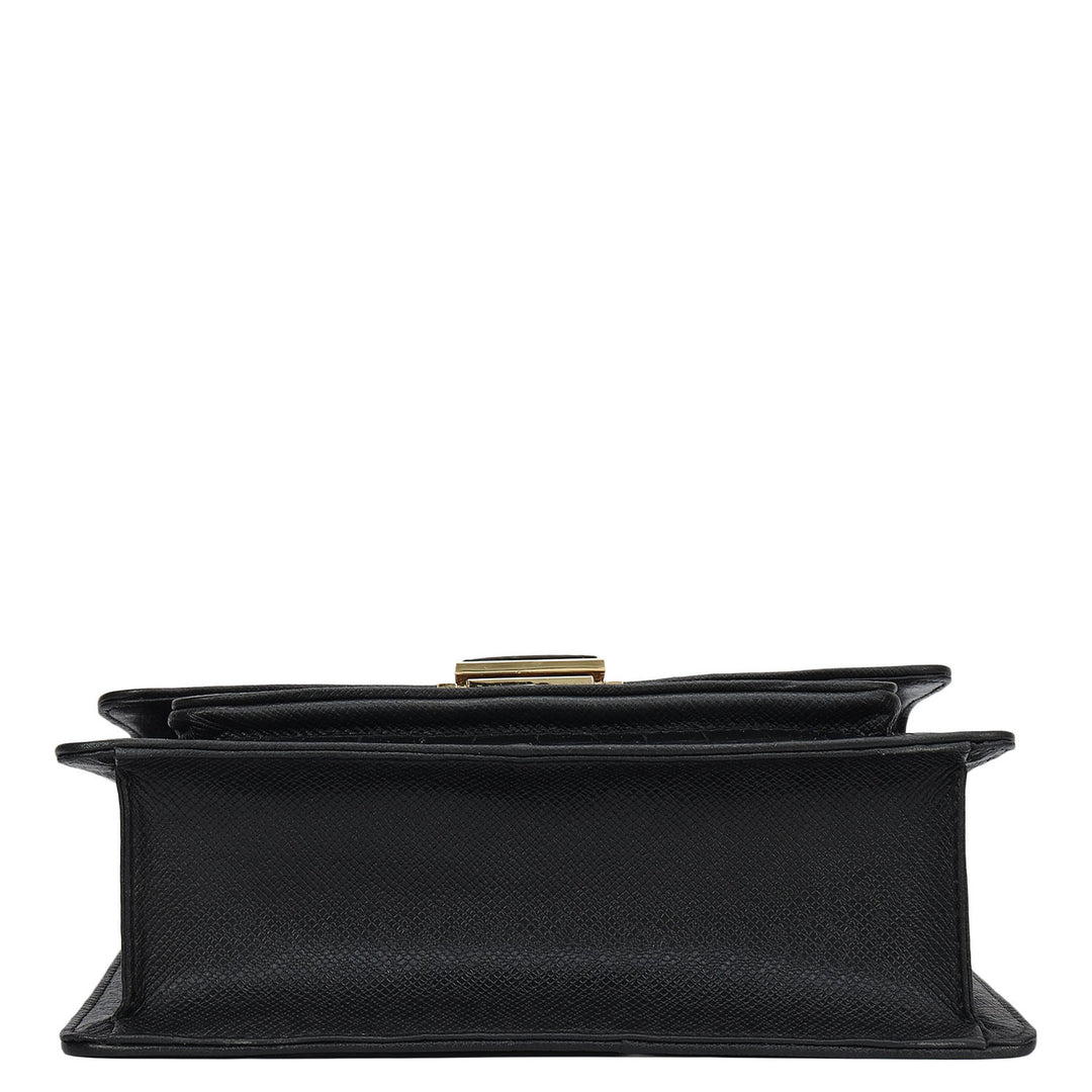 Small Croco Leather Shoulder Bag - Black