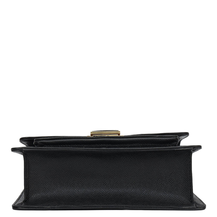 Small Croco Leather Shoulder Bag - Black