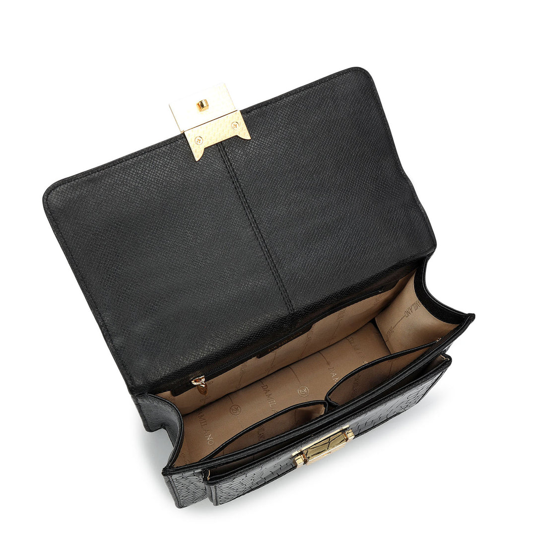 Small Croco Leather Shoulder Bag - Black