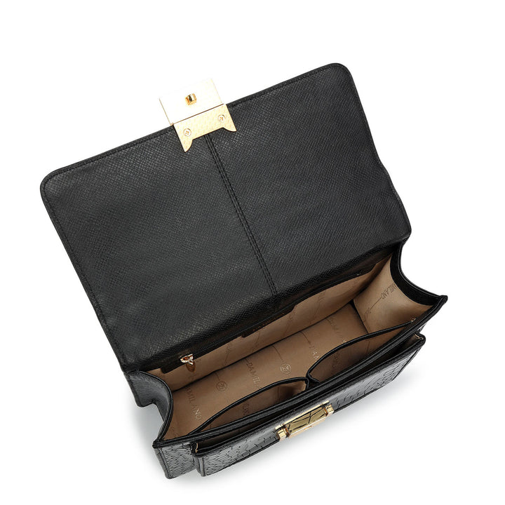 Small Croco Leather Shoulder Bag - Black