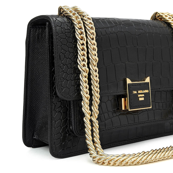 Small Croco Leather Shoulder Bag - Black