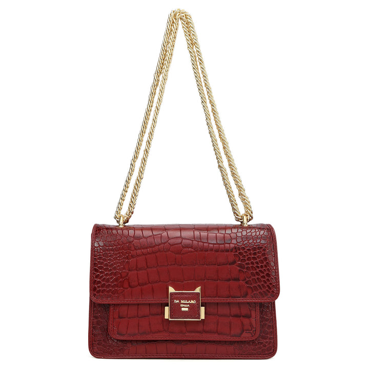 Small Croco Leather Shoulder Bag - Cherry