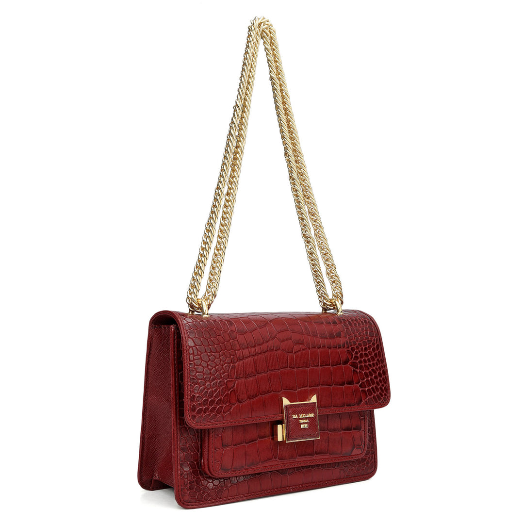 Small Croco Leather Shoulder Bag - Cherry