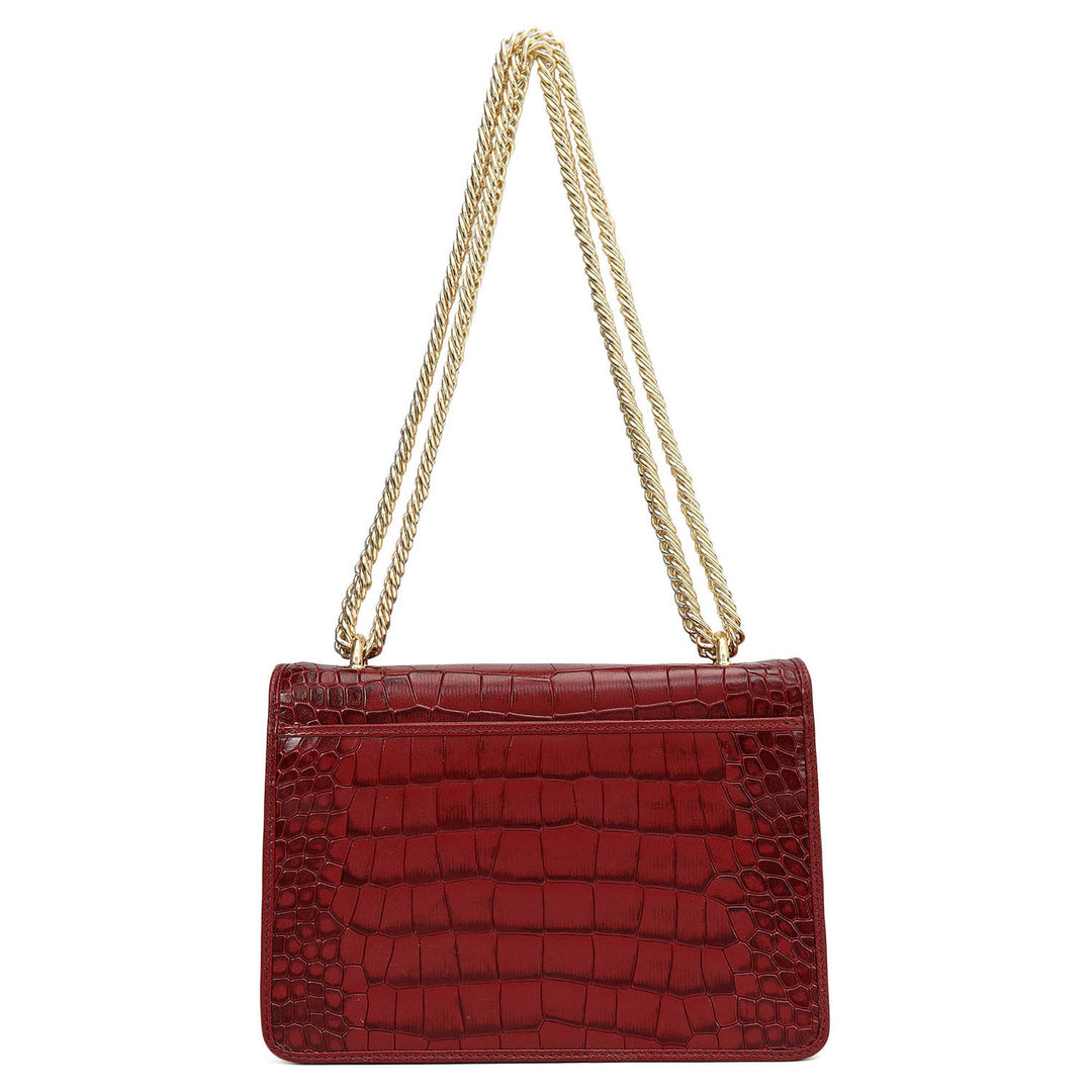 Small Croco Leather Shoulder Bag - Cherry
