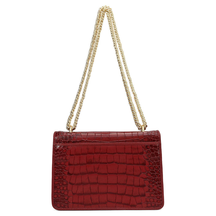 Small Croco Leather Shoulder Bag - Cherry