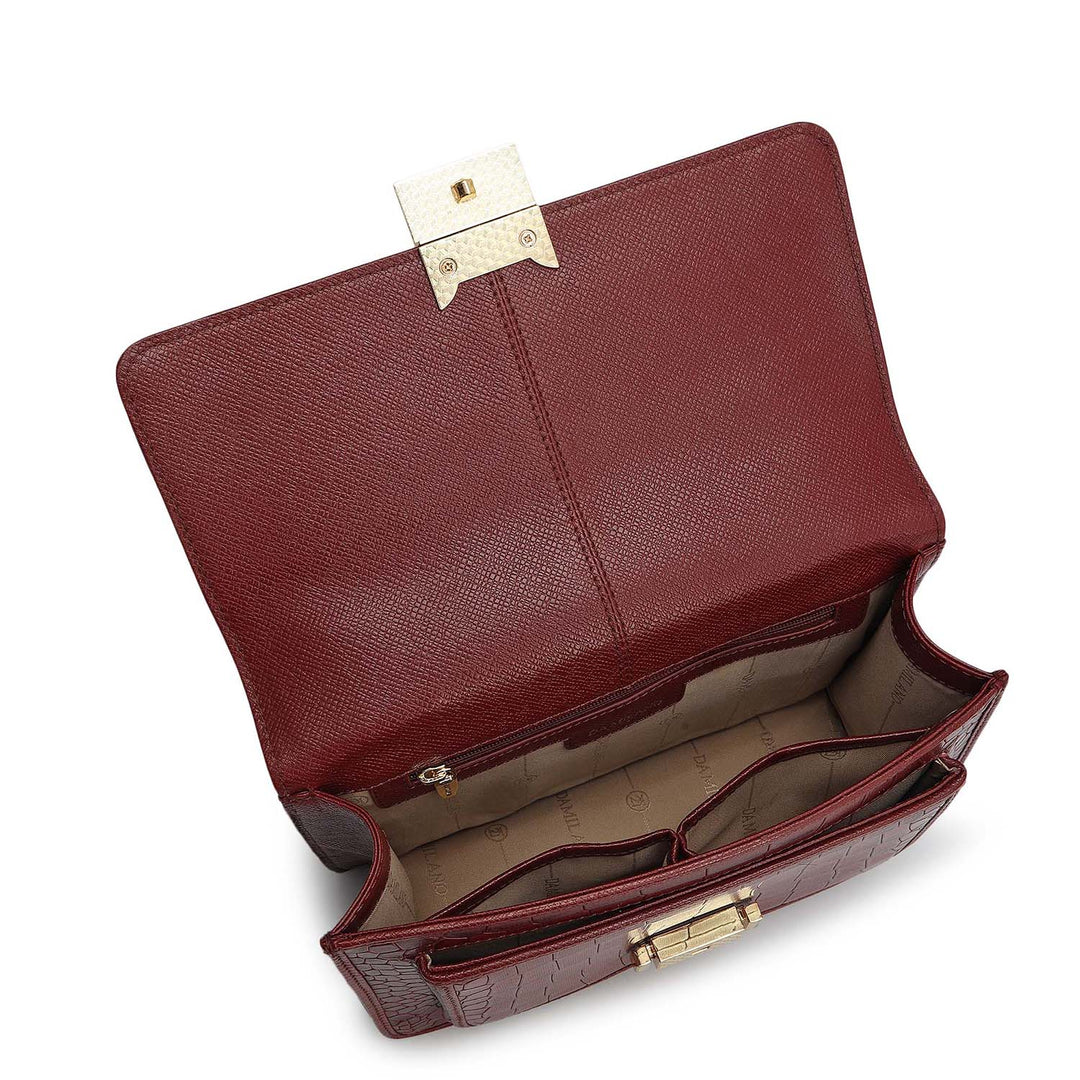 Small Croco Leather Shoulder Bag - Cherry