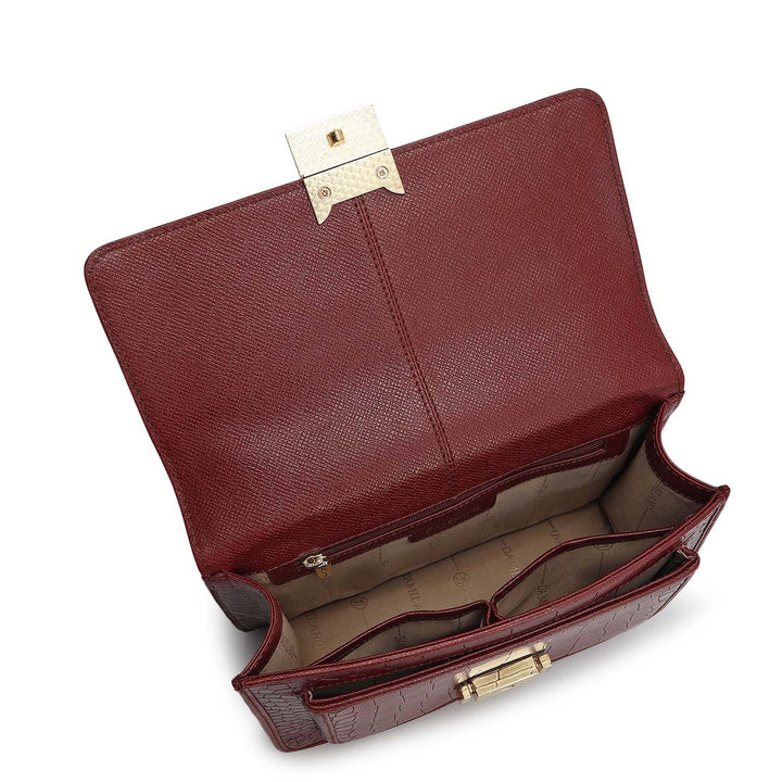 Small Croco Leather Shoulder Bag - Cherry