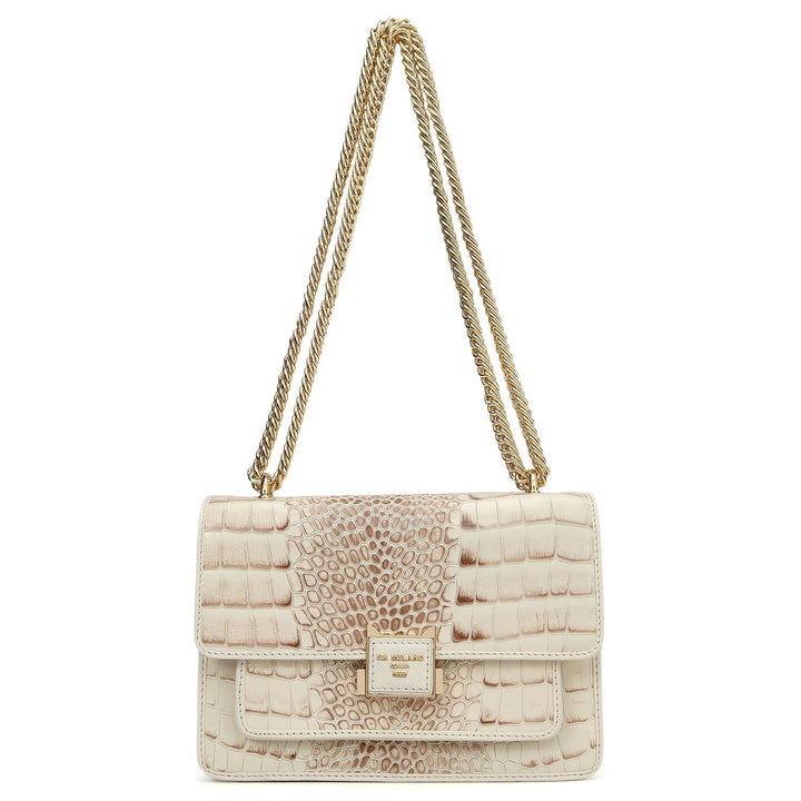 Small Croco Leather Shoulder Bag - Marshmallow