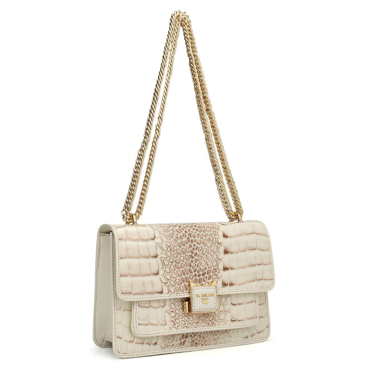 Small Croco Leather Shoulder Bag - Marshmallow