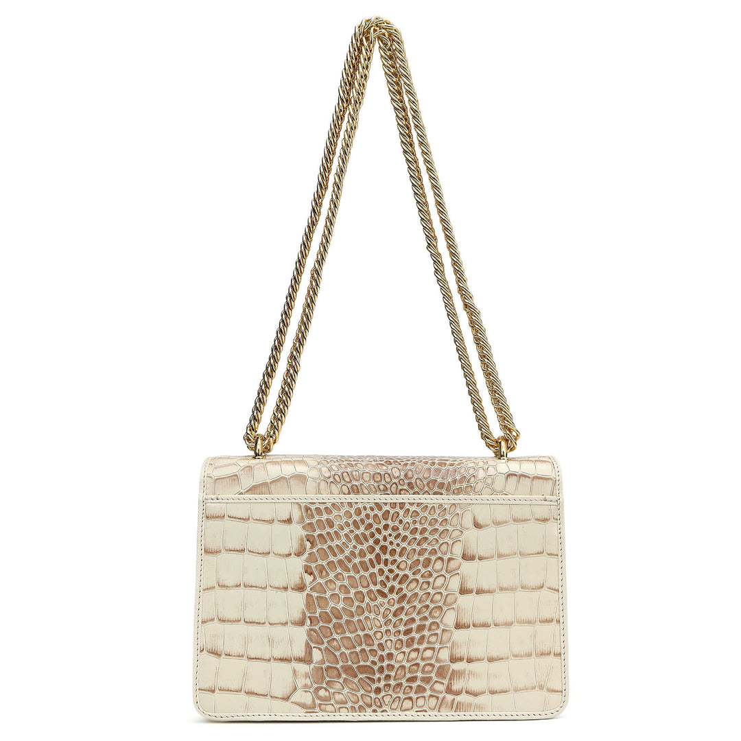 Small Croco Leather Shoulder Bag - Marshmallow