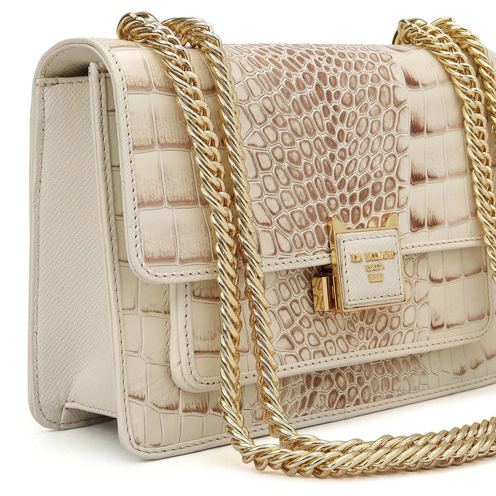 Small Croco Leather Shoulder Bag - Marshmallow