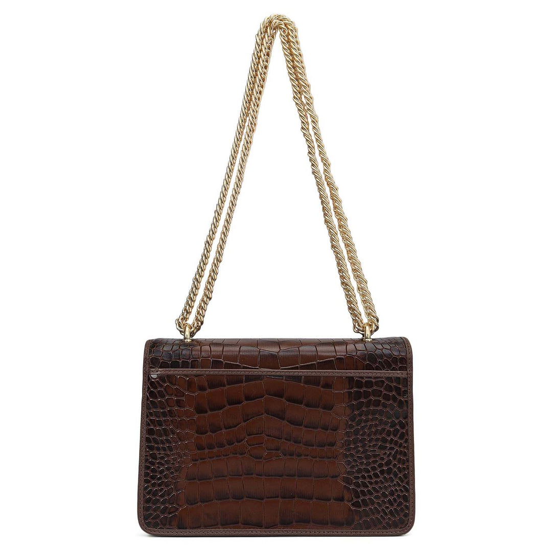 Small Croco Leather Shoulder Bag - Walnut