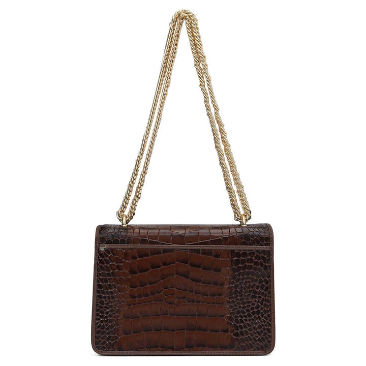 Small Croco Leather Shoulder Bag - Walnut