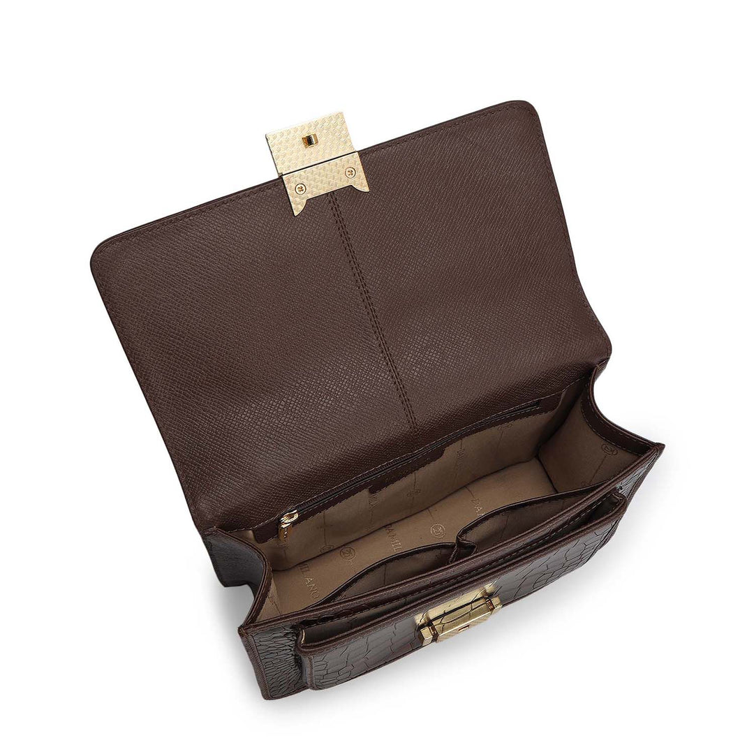 Small Croco Leather Shoulder Bag - Walnut