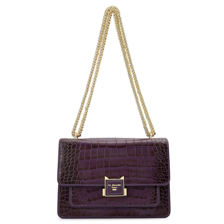 Croco-Textured Double Chain Bag (S) - Grapevine
