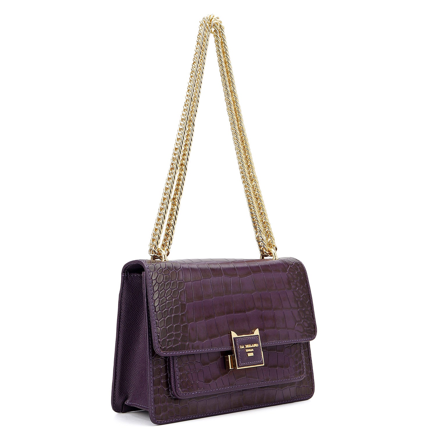 Croco-Textured Double Chain Bag (S) - Grapevine – Da Milano