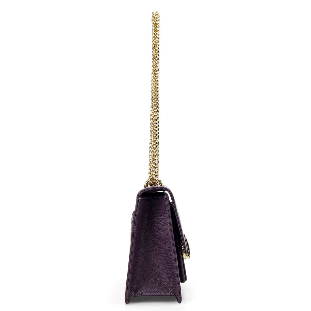 Croco-Textured Double Chain Bag (S) - Grapevine