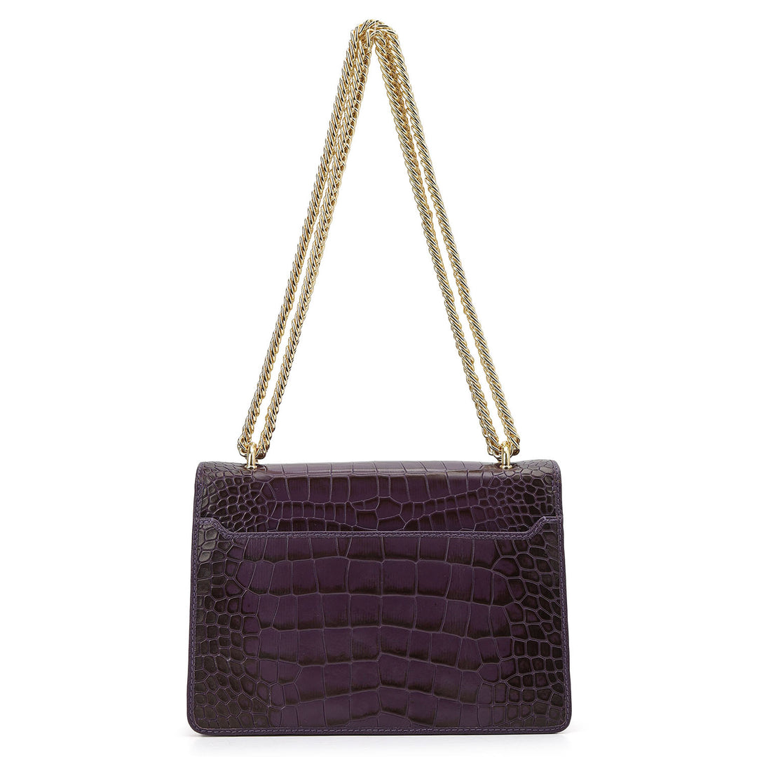 Croco-Textured Double Chain Bag (S) - Grapevine