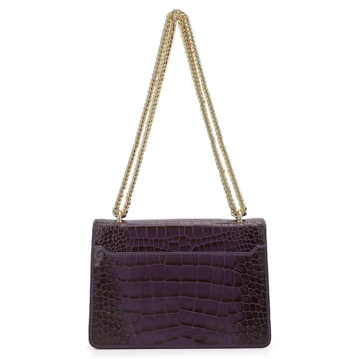 Croco-Textured Double Chain Bag (S) - Grapevine