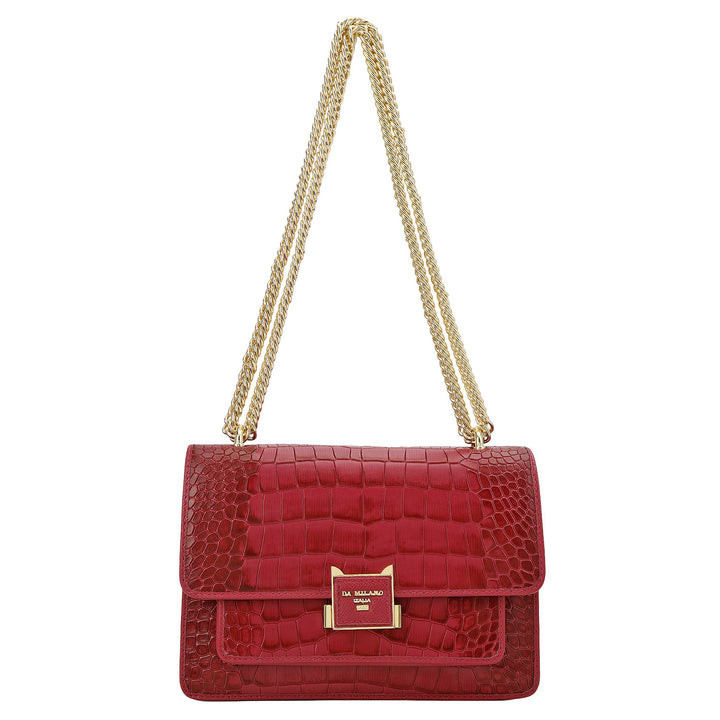 Croco-Textured Double Chain Bag (S) - Plumberry