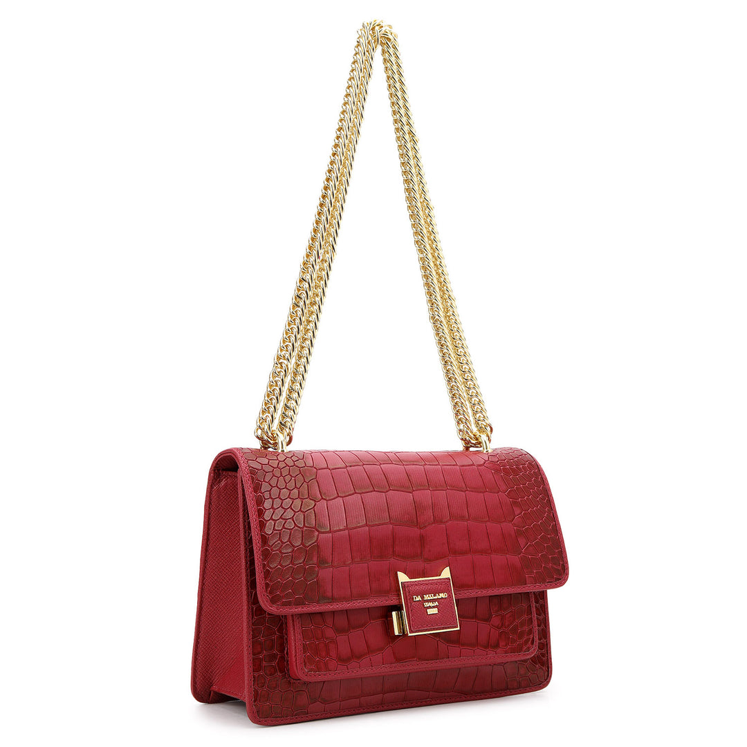 Croco-Textured Double Chain Bag (S) - Plumberry