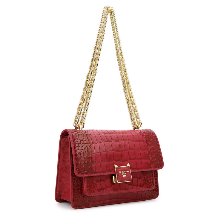 Croco-Textured Double Chain Bag (S) - Plumberry