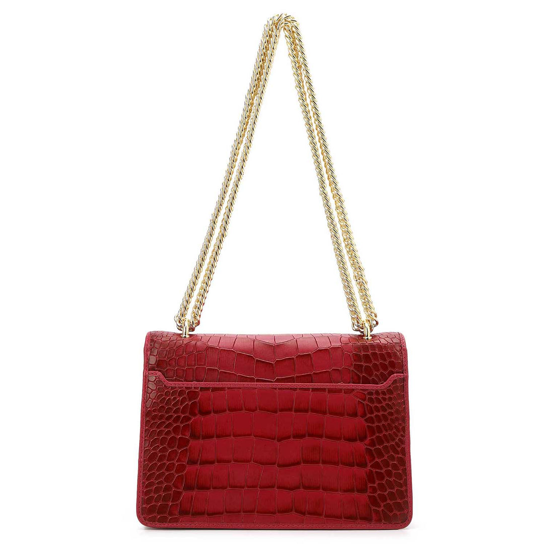 Croco-Textured Double Chain Bag (S) - Plumberry