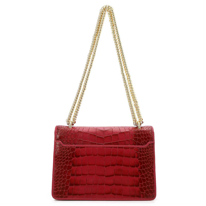 Croco-Textured Double Chain Bag (S) - Plumberry