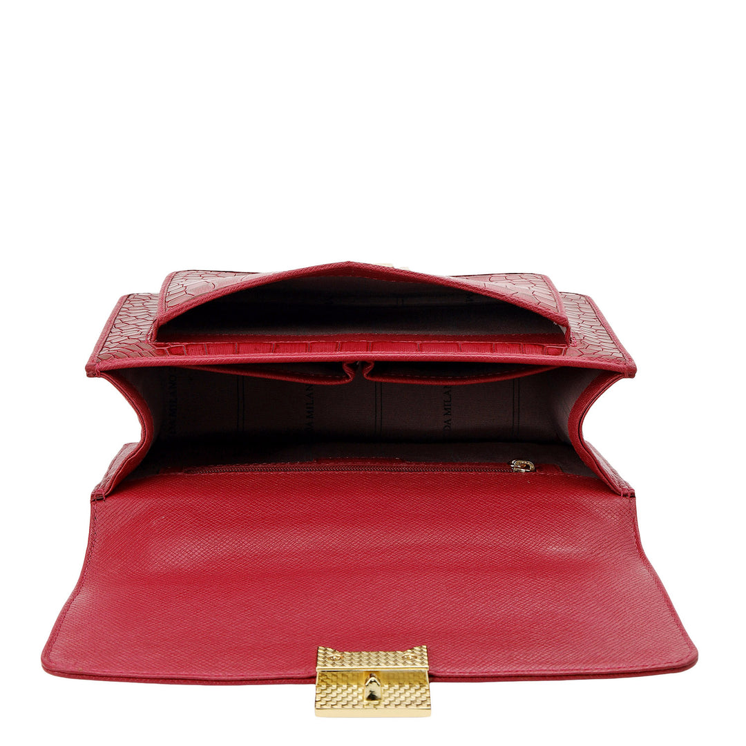 Croco-Textured Double Chain Bag (S) - Plumberry