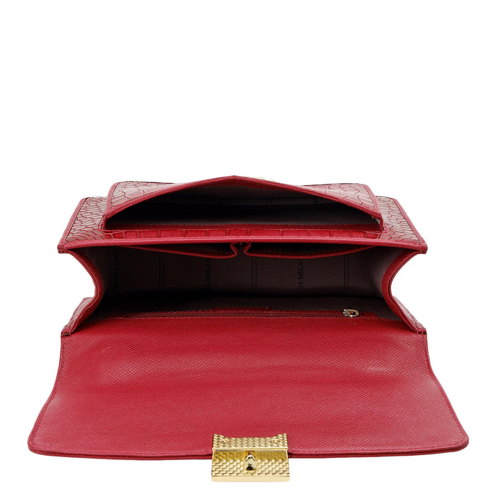 Croco-Textured Double Chain Bag (S) - Plumberry