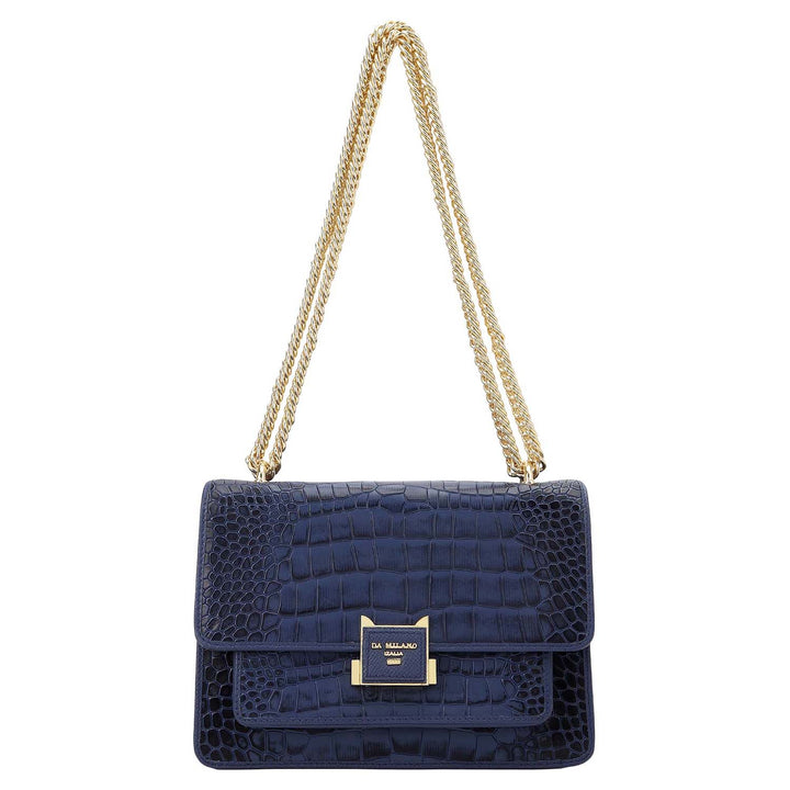 Croco-Textured Double Chain Bag (S) - Stardust