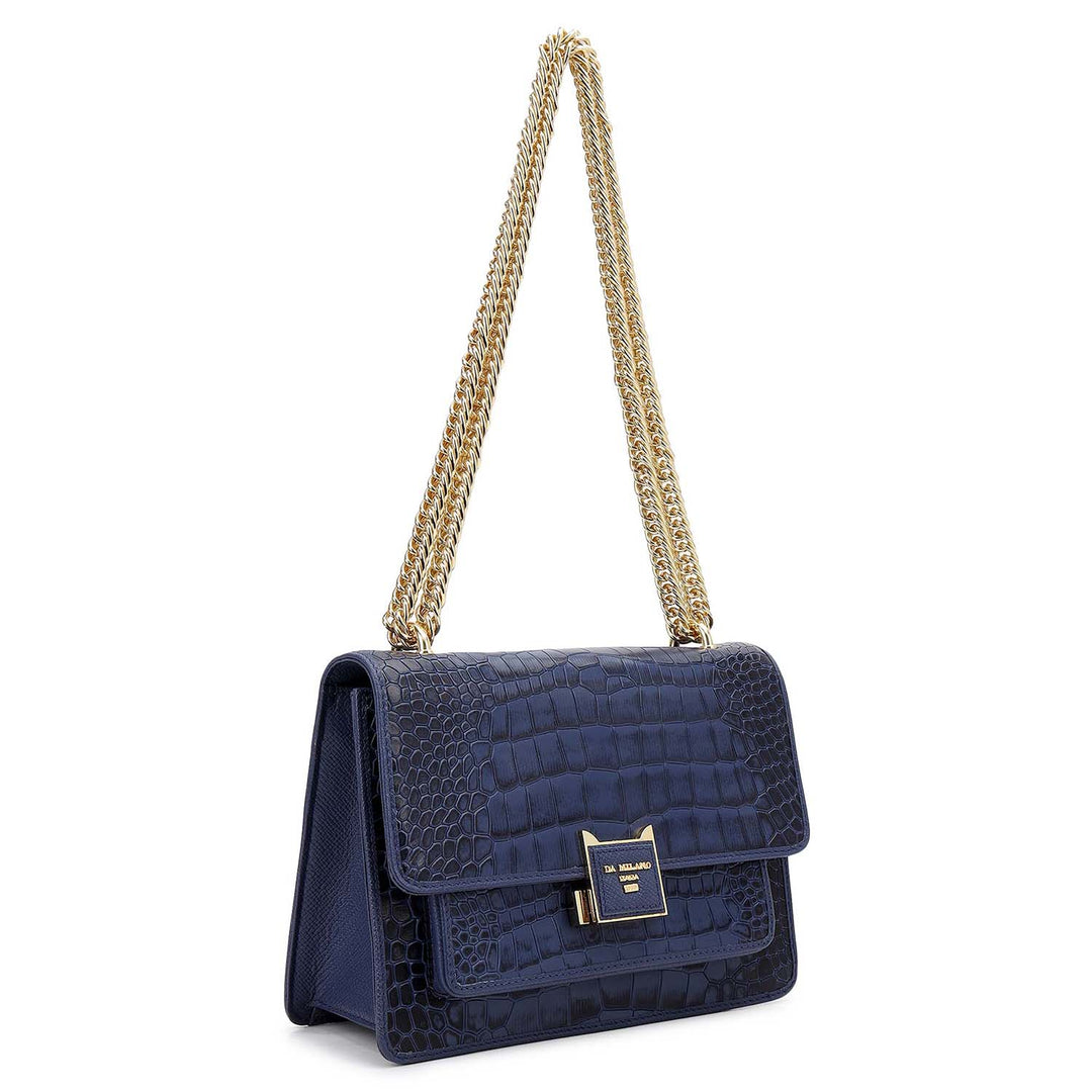 Croco-Textured Double Chain Bag (S) - Stardust
