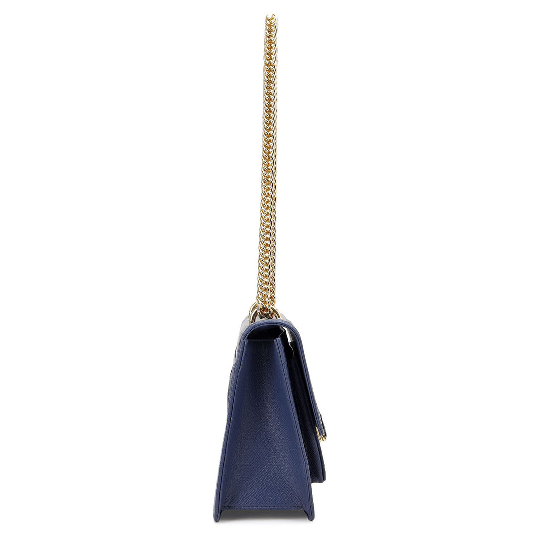 Croco-Textured Double Chain Bag (S) - Stardust