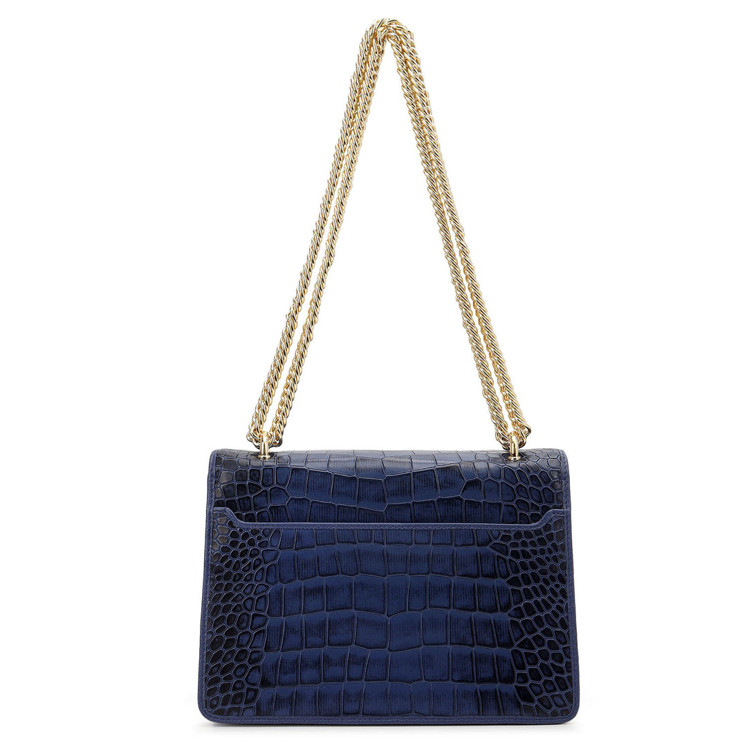 Croco-Textured Double Chain Bag (S) - Stardust