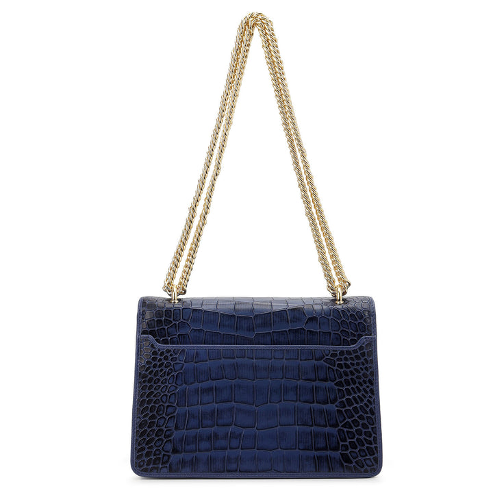 Croco-Textured Double Chain Bag (S) - Stardust