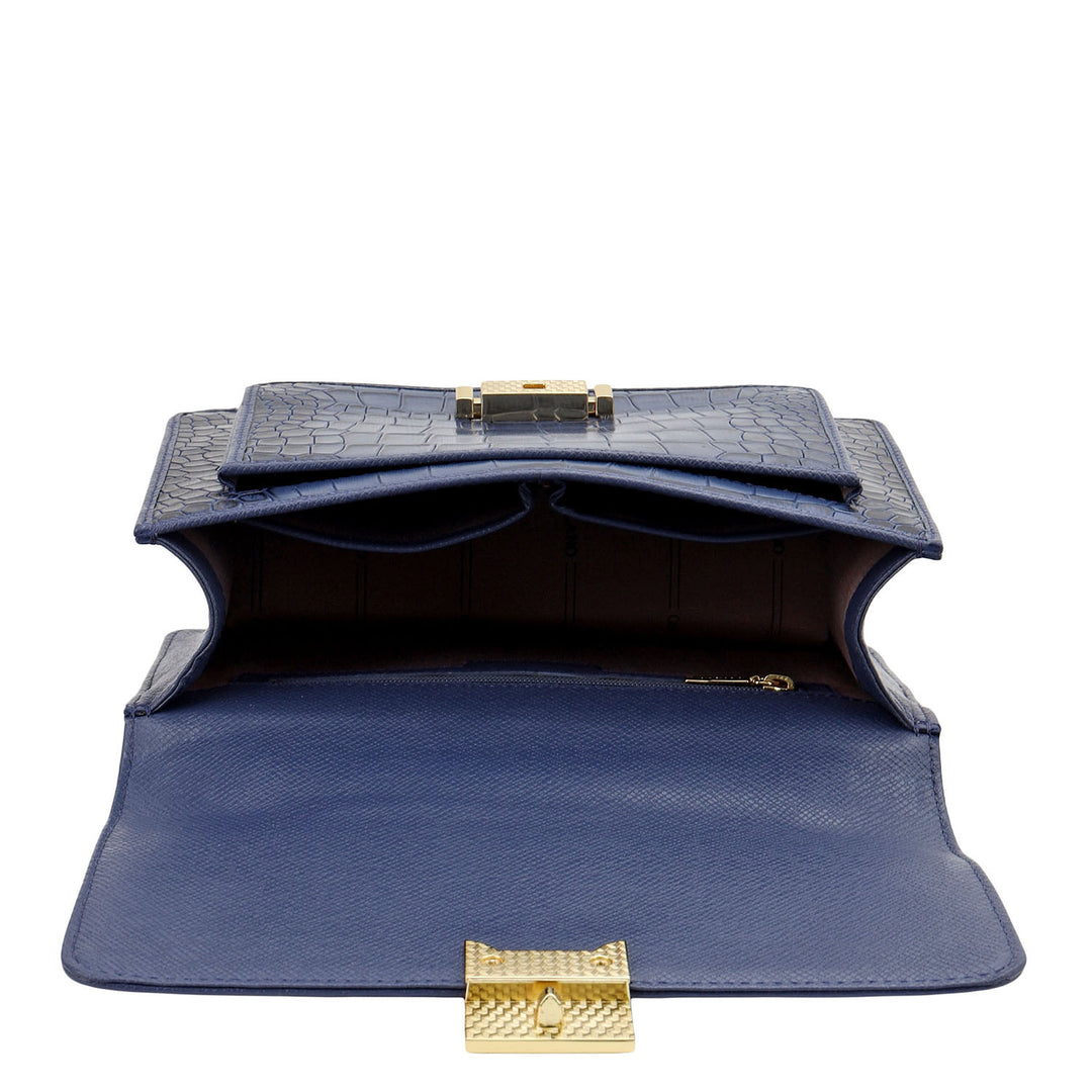 Croco-Textured Double Chain Bag (S) - Stardust