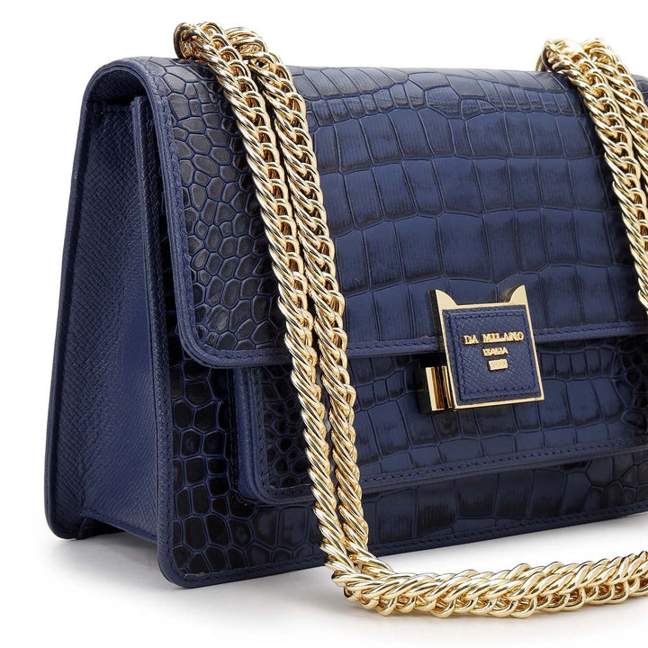 Croco-Textured Double Chain Bag (S) - Stardust