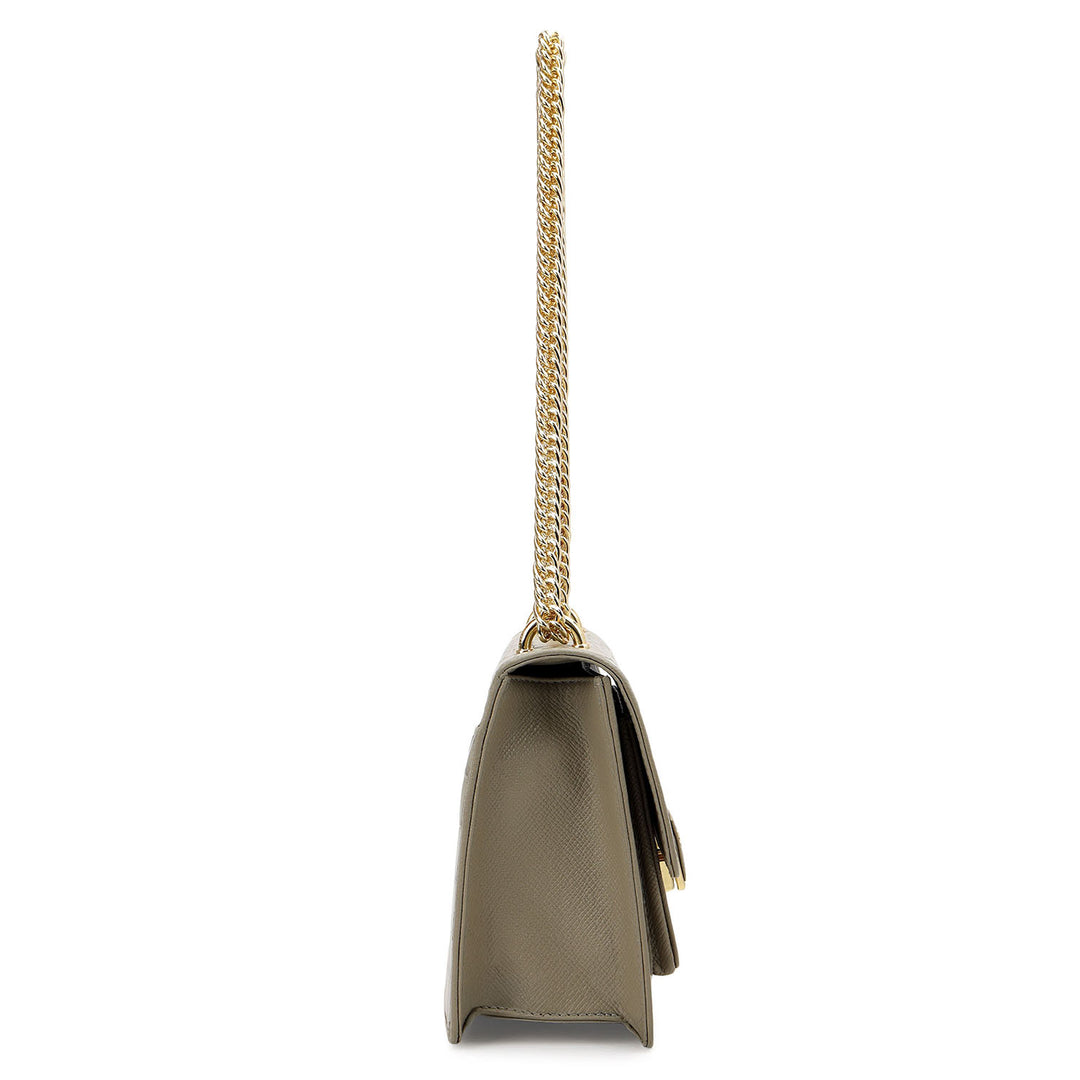 Croco-Textured Double Chain Bag (S) - Stone Grey
