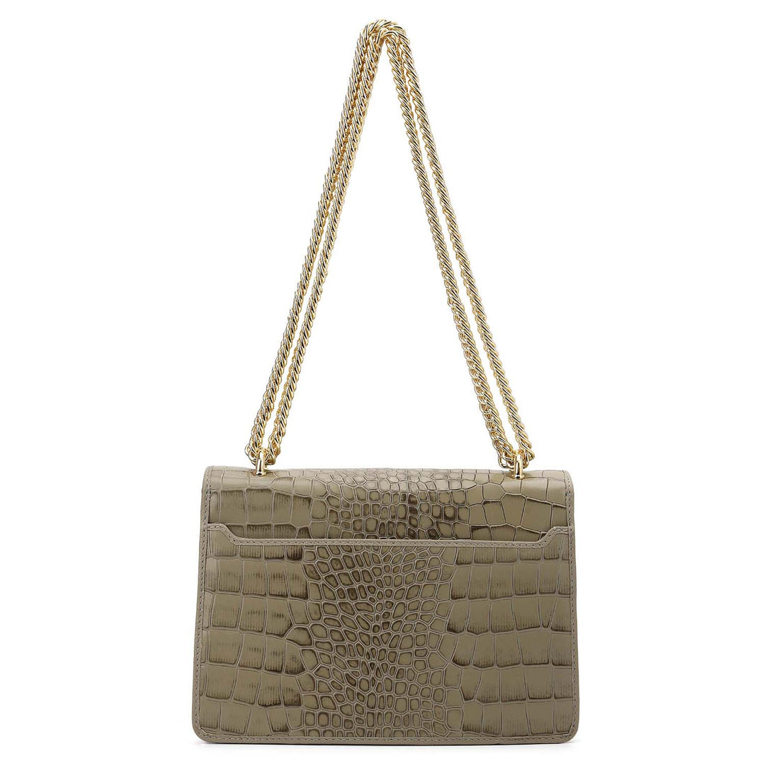 Croco-Textured Double Chain Bag (S) - Stone Grey