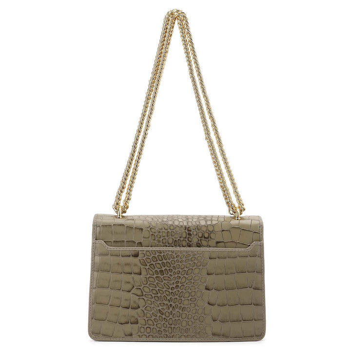 Croco-Textured Double Chain Bag (S) - Stone Grey