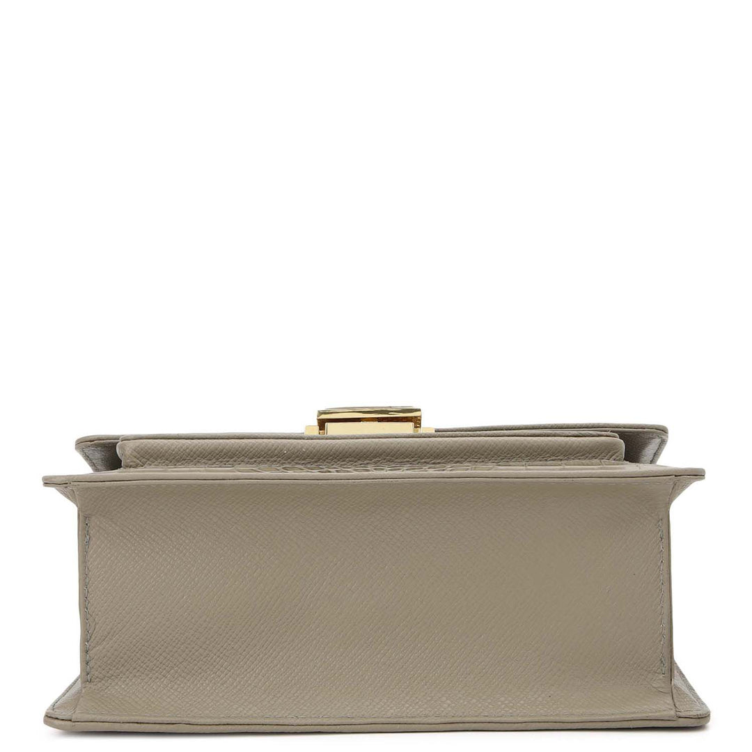 Croco-Textured Double Chain Bag (S) - Stone Grey