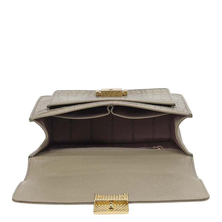 Croco-Textured Double Chain Bag (S) - Stone Grey