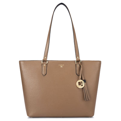 Medium Franzy Leather Tote - Cafe