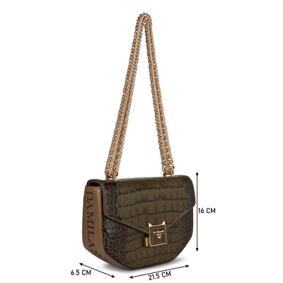 Small Croco Leather Shoulder Bag - Military Green