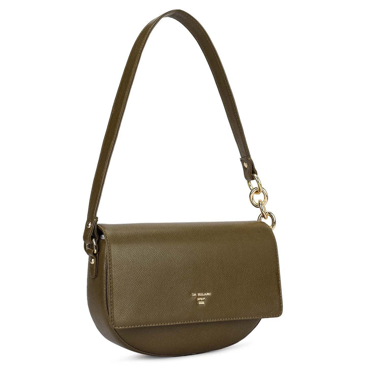 Small Franzy Leather Baguette - Military Green