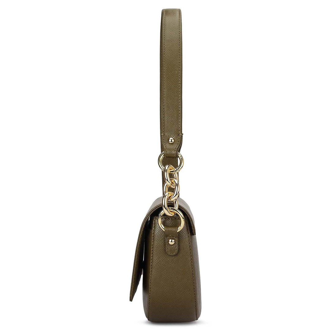 Small Franzy Leather Baguette - Military Green